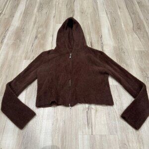 BDG Full Zip Cropped Hooded Brown Fuzzy Jacket Women’s ‎ Size Large L